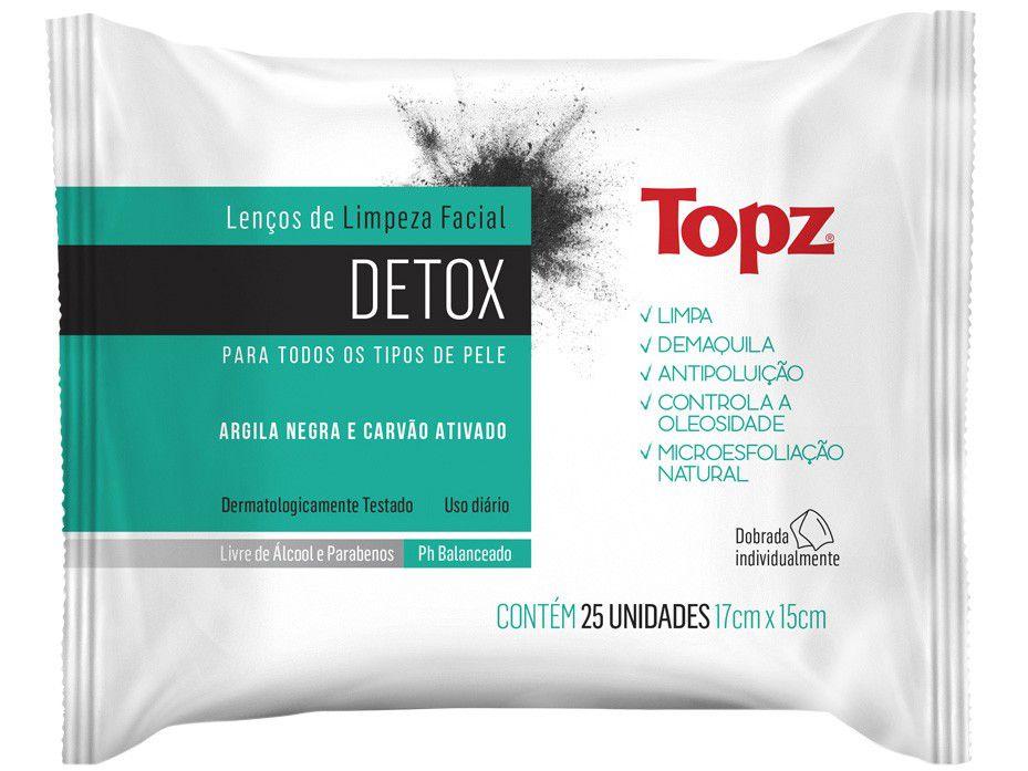 Lenço de Limpeza Facial Topz Detox - 25 Unidades