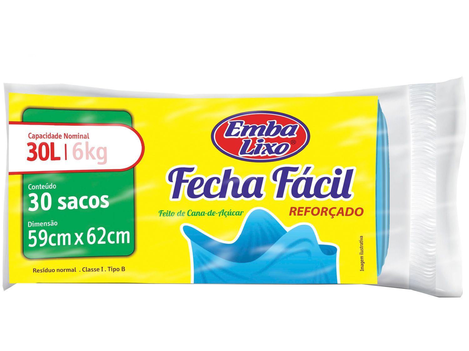 Saco de Lixo Azul 30L Reforçado Embalixo - Fecha Fácil 30 Unidades