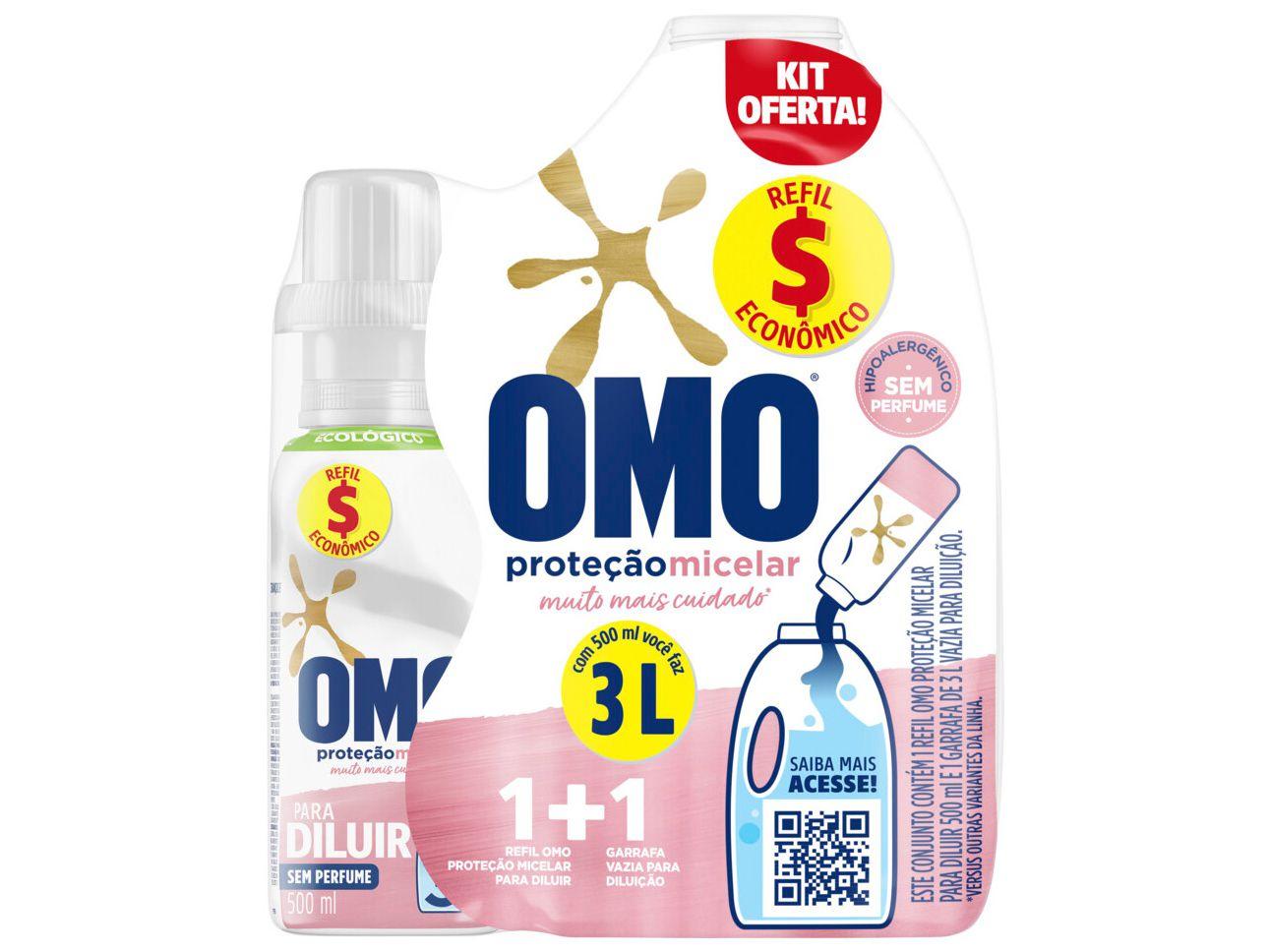 Kit Sabão Líquido Concentrado com Garrafa e Refil - Omo Proteção Micelar 500ml cada