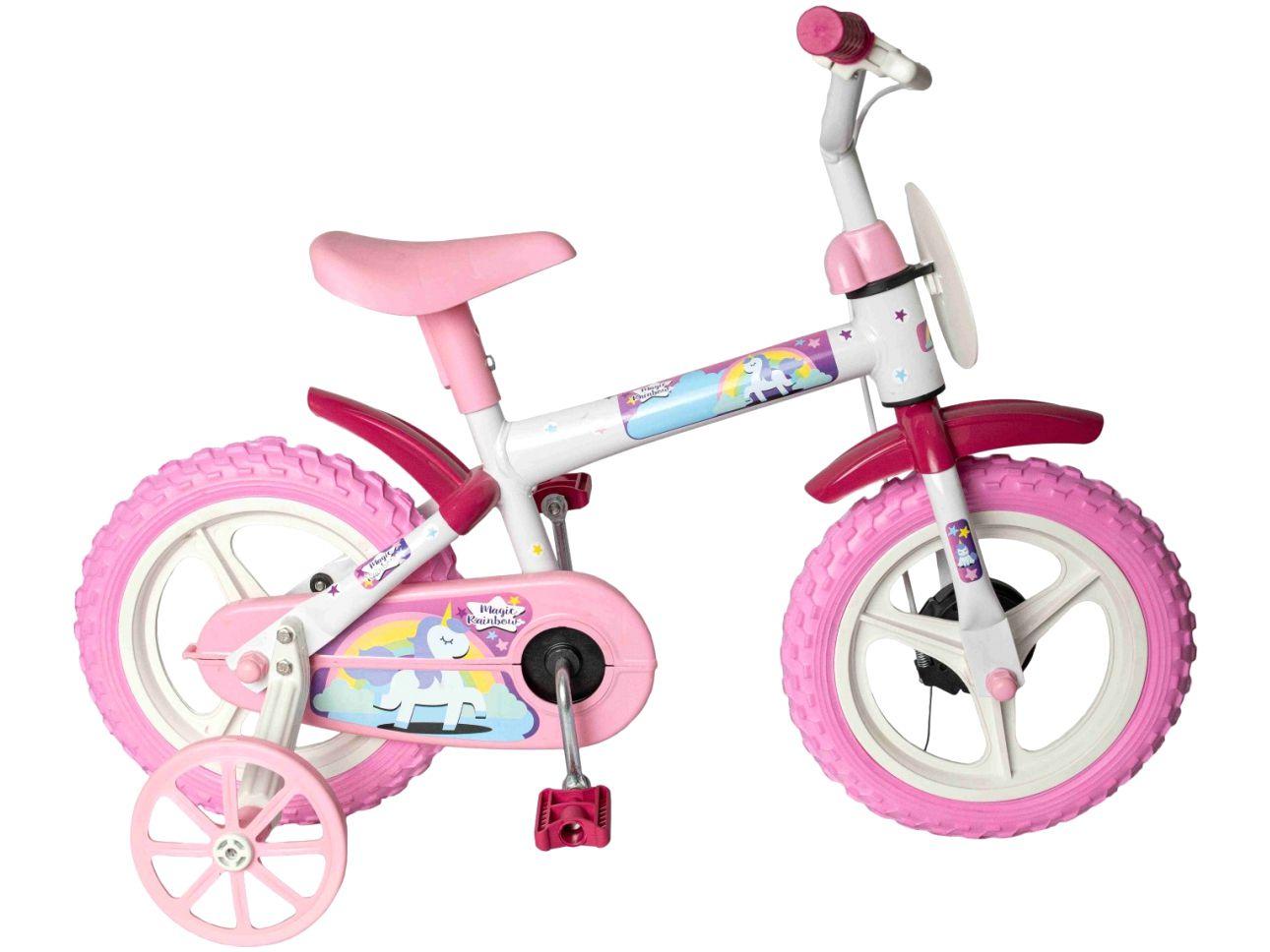 Bicicleta Infantil Aro 12 Styll Kids Magic Rainbow - Rosa e Branco