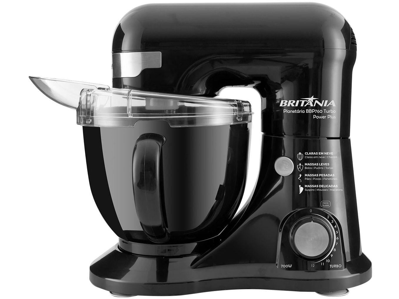 Batedeira Planetária Britânia Preto 700W - Turbo Power Plus BBP760P 12 Velocidades