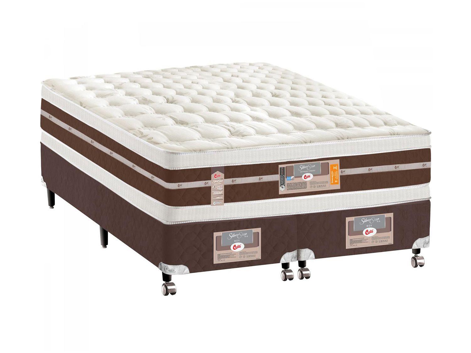 Cama Box Queen Size (Box + Colchão) Castor - Mola Pocket 62cm de Altura Silver Star