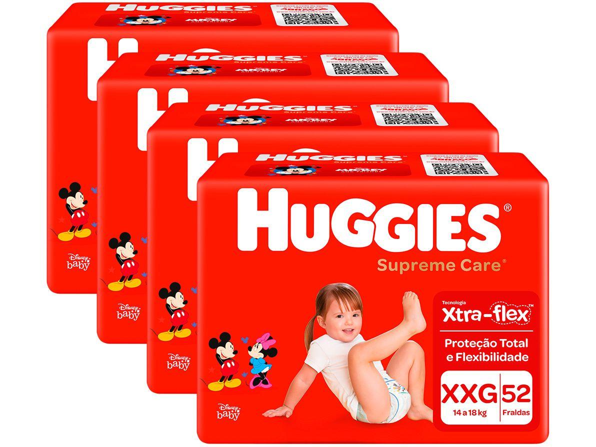 Kit Fraldas Huggies Supreme Care - Tam. XXG 14 a 18kg 4 Pacotes com 52 Unidades Cada