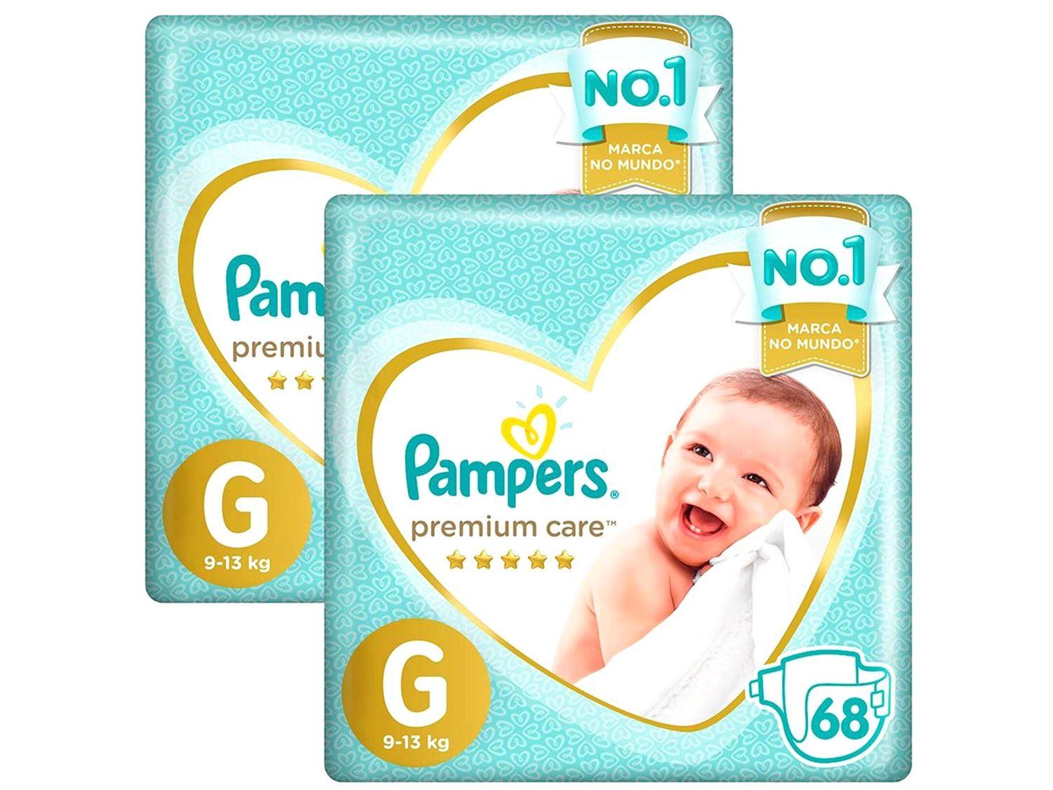 Kit Fraldas Pampers Premium Care Tam. G - 9 a 13kg 2 Pacotes com 68 Unidades Cada