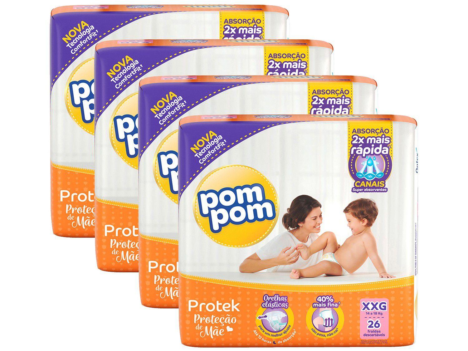Kit Fraldas Pom Pom Protek Proteção de Mãe - Tam. XXG 26 Unidades Cada 4 Pacotes