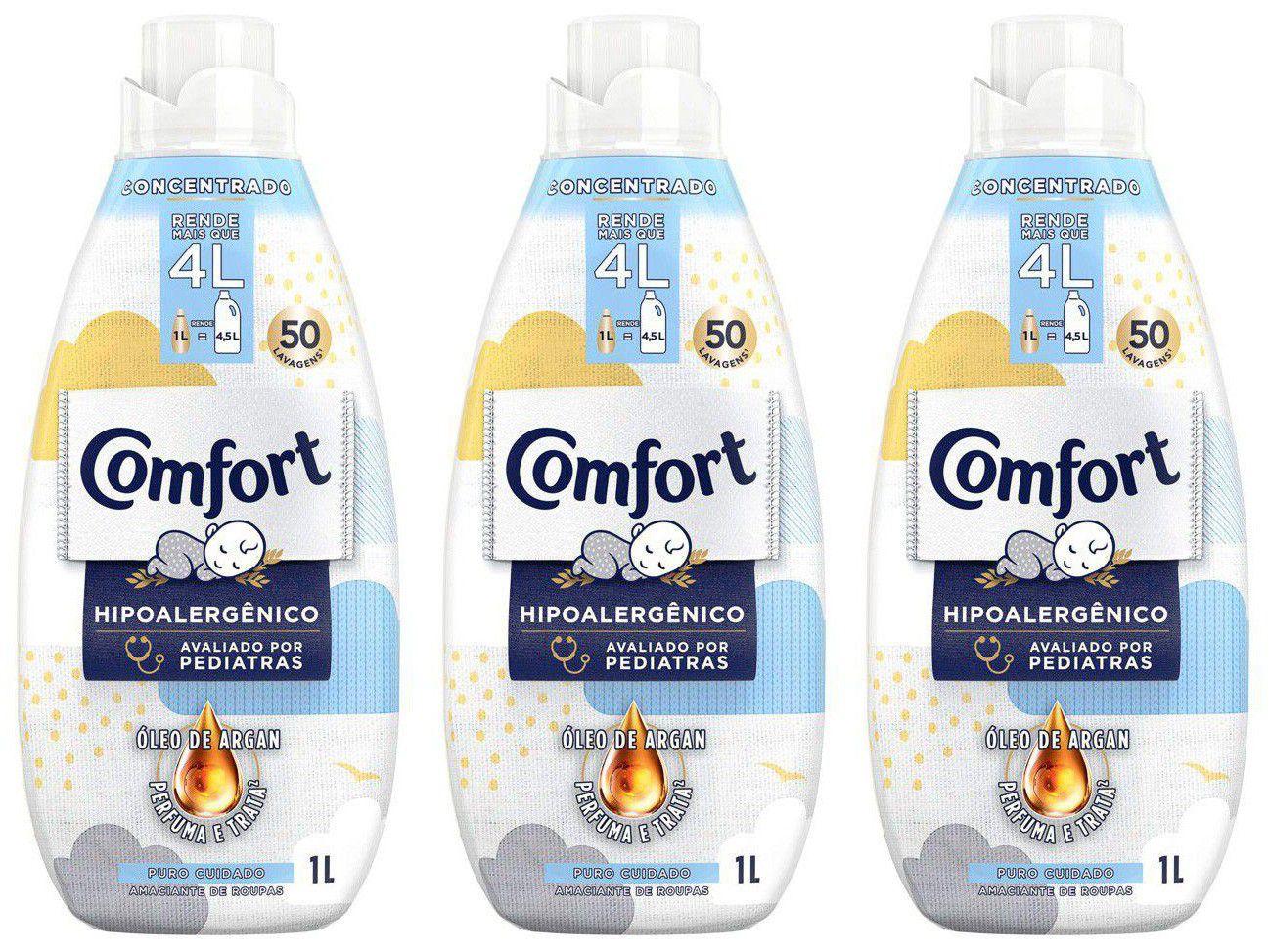 Kit Amaciante de Roupa Comfort Puro Cuidado - Concentrado 1L Cada 3 Unidades