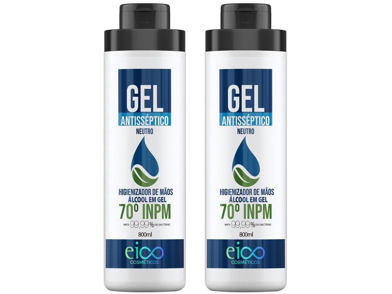 Álcool em Gel 70 Antisséptico Neutro 800ml - Eico Cosméticos 2 Unidades