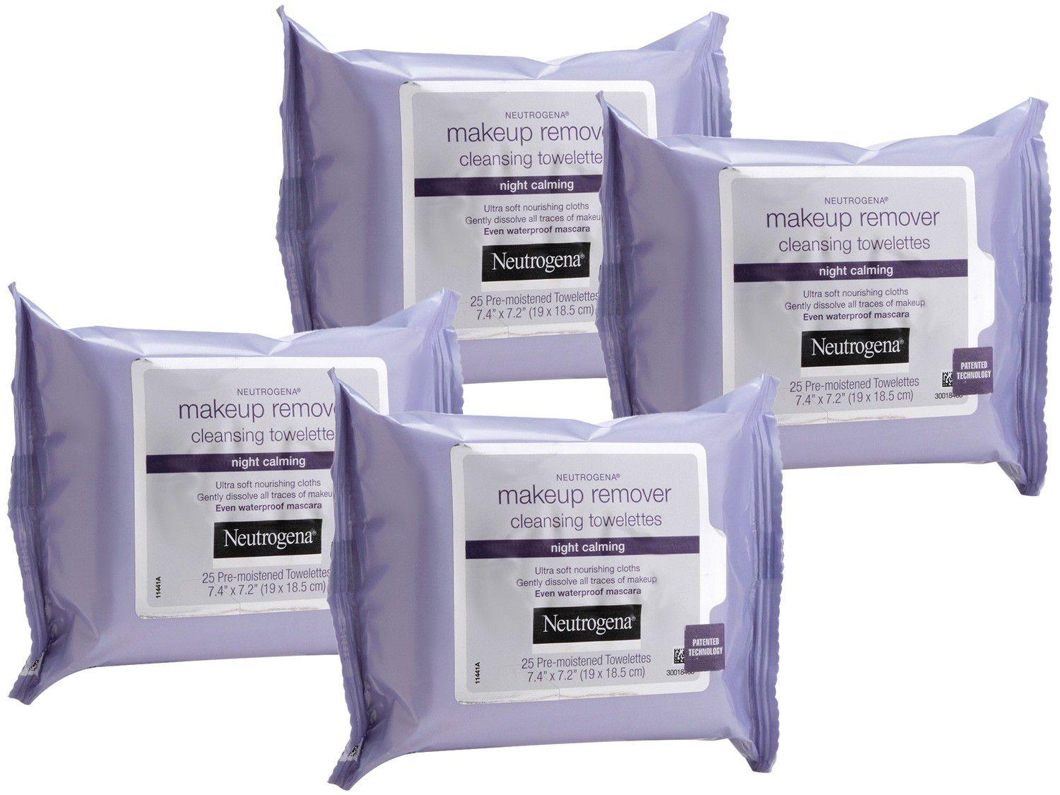 Lenço Demaquilante Neutrogena - Night Calming 4 Pacotes com 25 Unidades Cada