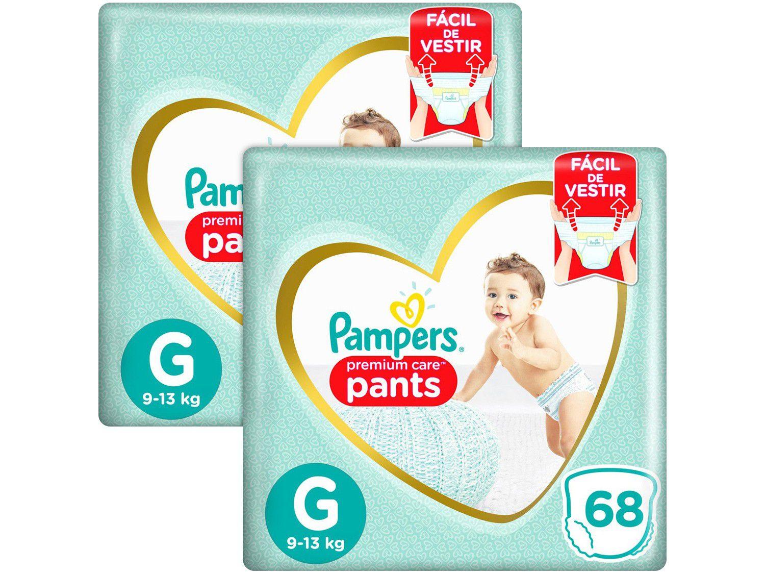 Kit Fraldas Pampers Premium Care Pants - Calça Tam. G 9 a 13kg 2 Pacotes com 68 Unid Cada