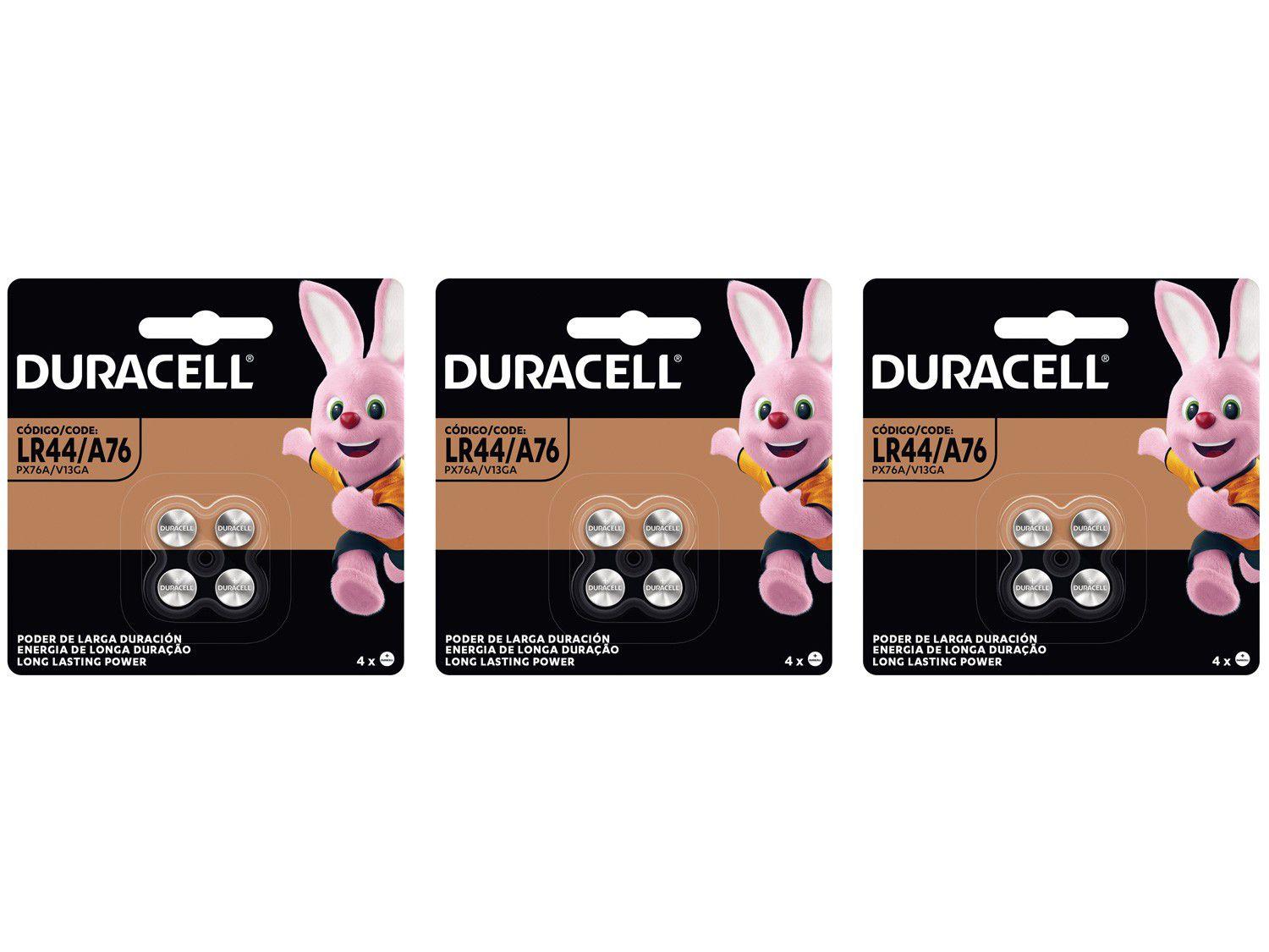 Kit com 12 Unidades de Pilha Alcalina Moeda - Duracell LR44 / A76