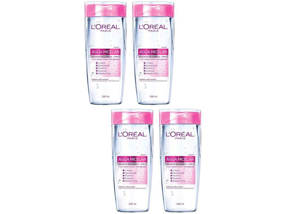 Kit Água Micelar Loréal Paris 5 em 1 - 200ml 4 Unidades