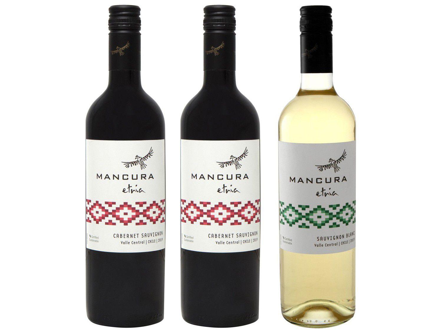 Kit Vinho Tinto Seco Mancura Etnia 2 Unidades - 750ml + Vinho Branco Seco Sauvignon Blanc 750ml