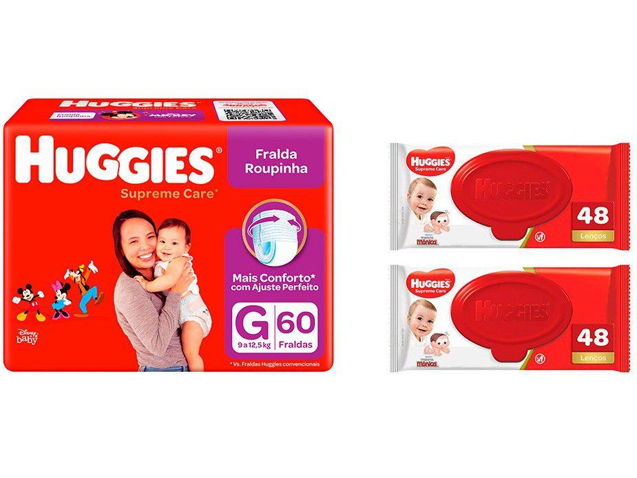 Kit Fralda Huggies Supreme Care - Roupinha Tam. G 60 Unidades + 2 Lenços Umedecidos