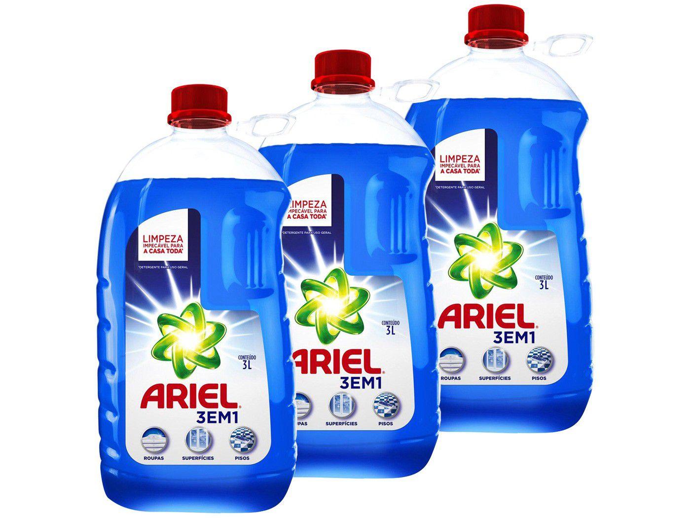 Kit Detergente Líquido Multiuso Ariel 3 em 1 3L - 3 Unidades