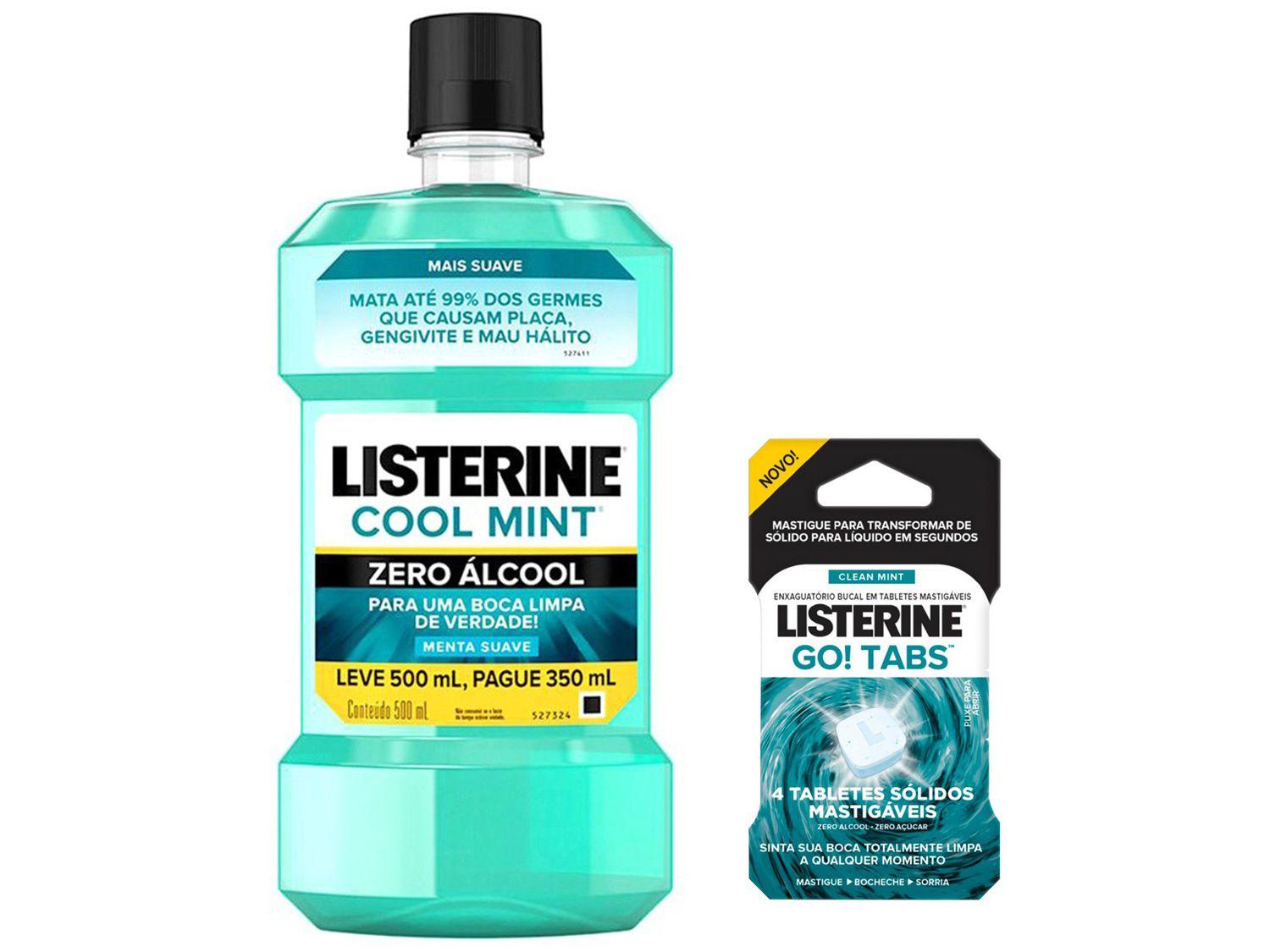 Antisséptico Bucal Listerine Sem Álcool Cool Mint - Zero 500ml + Enxaguante Bucal Go Tabs 4 Unidades