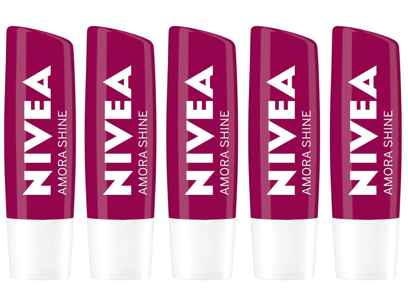Kit Protetor Labial Nivea Amora Shine - Hidratação Profunda 4,8g 5 Unidades