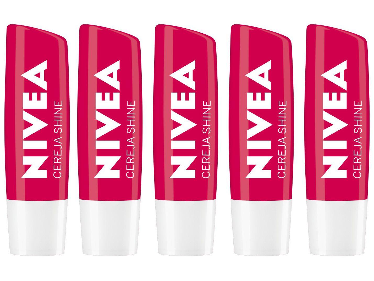 Kit Protetor Labial Nivea Cereja Shine - Hidratação Profunda 4,8g 5 Unidades