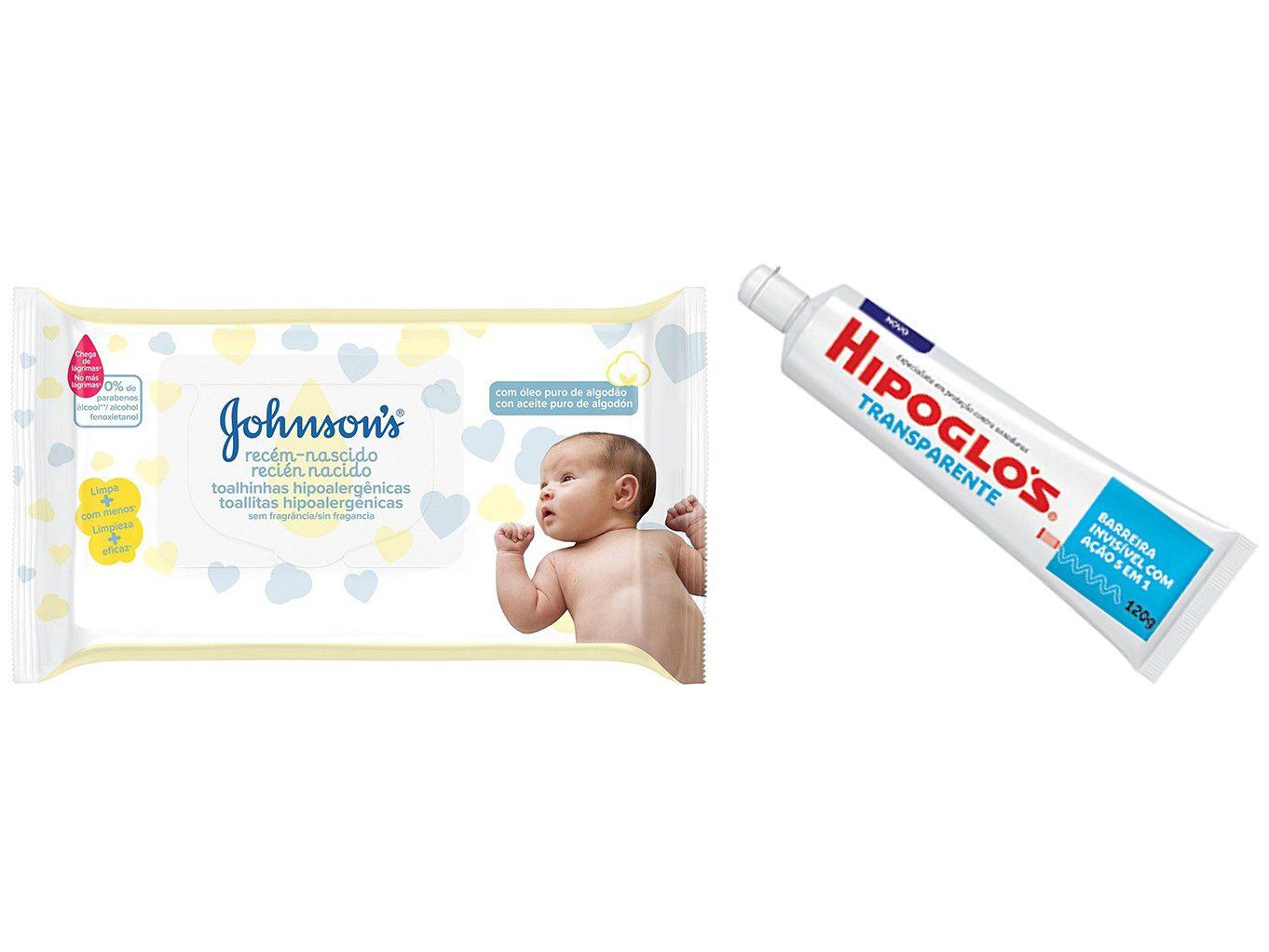 Creme Preventivo para Assadura Hipoglós - 120g + Lenço Umedecido Johnsons Baby 48 Unidades