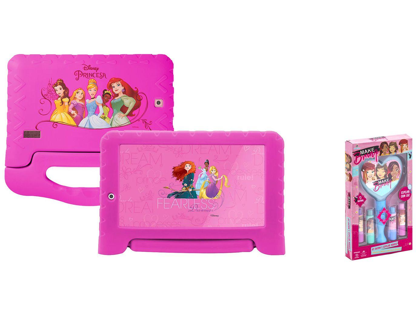 Tablet Infantil Multilaser Princesas Plus com Capa - 7" Wi-Fi 16GB Android 8.1Quad-Core + Kit Maquiagem