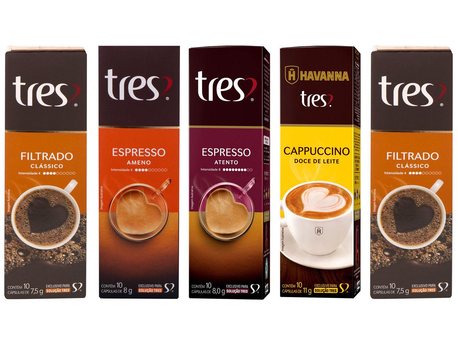 Kit Cápsulas Café TRES 10 Cápsulas 4 Un. + Cápsula - de Capuccino 3 Corações 10 Cápsulas