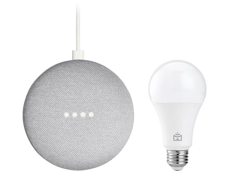 Nest Mini 2ª geração Smart Speaker com Google - Assistente Cor Giz + Lâmpada Inteligente Positivo