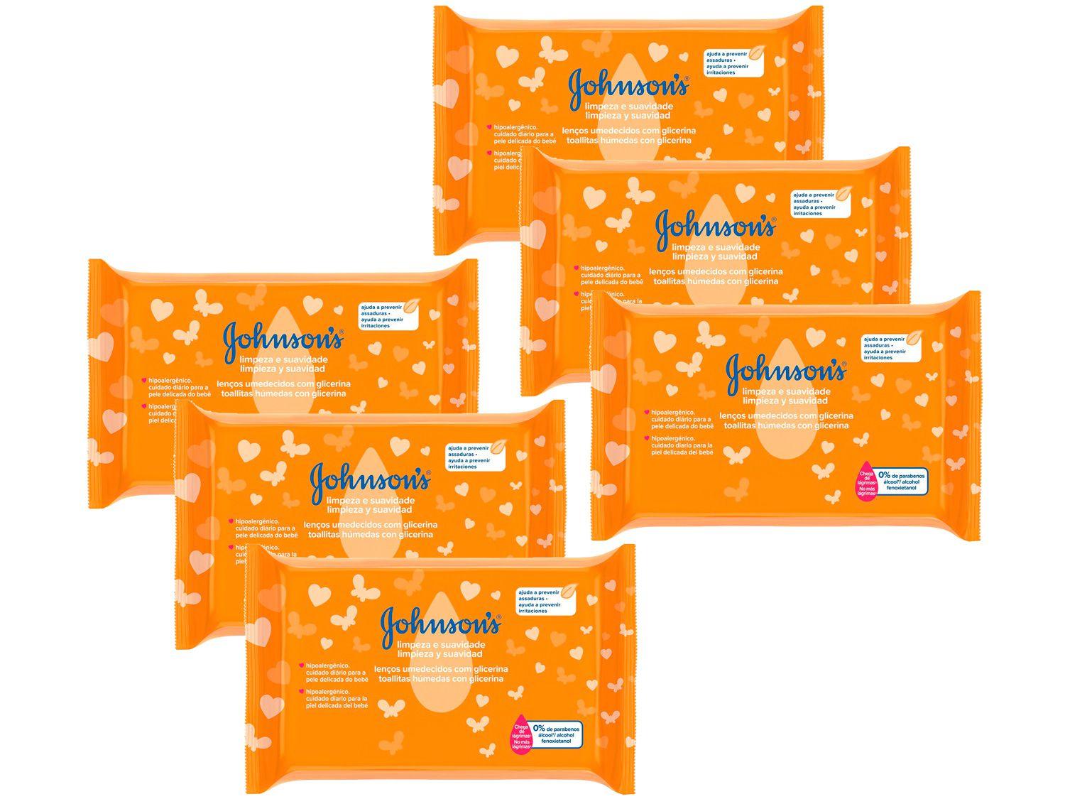 Kit Lenço Umedecido Johnsons Baby - Limpeza e Suavidade 6 Pacotes com 44 Unidades Cada