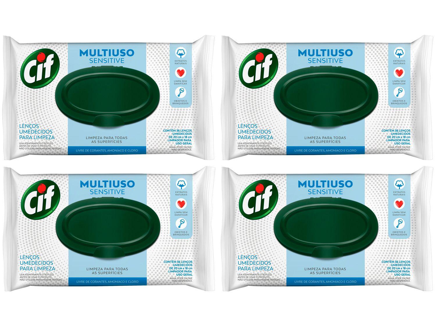 Kit Lenços Umedecidos Multiuso Cif Sensitive - 4 Pacotes com 36 Unidades Cada