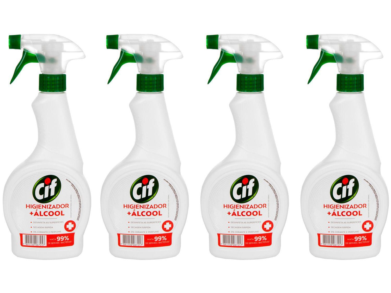 Kit Limpador Multiuso Cif Higienizador + Álcool - 500ml 4 Unidades