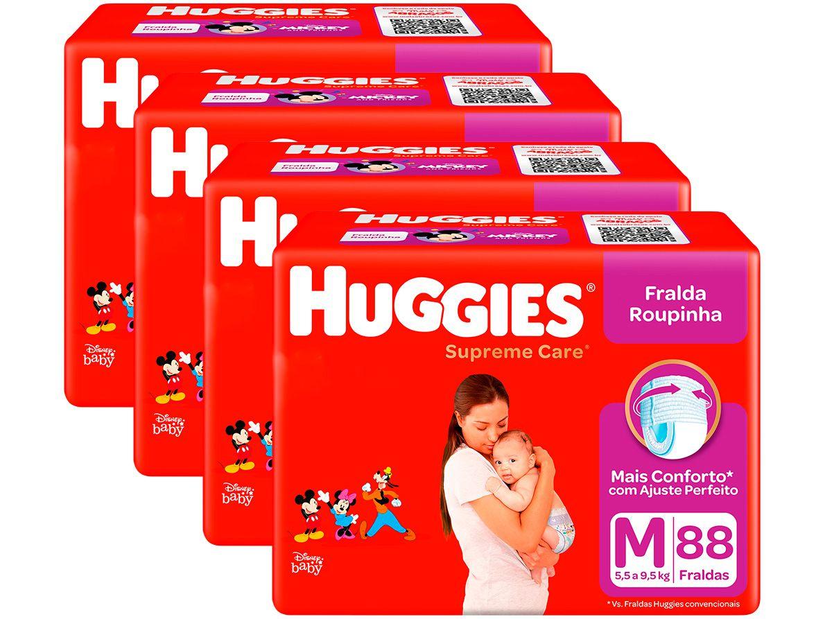 Kit Fraldas Huggies Supreme Care Roupinha Calça - Tam. M 5,5kg a 9,5kg 4 Pacotes com 88 Unid Cada