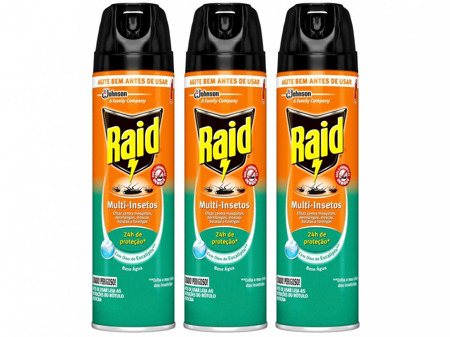 Kit Inseticida Raid Aerossol Multi-Insetos - Eucalipto 285ml 3 Unidades