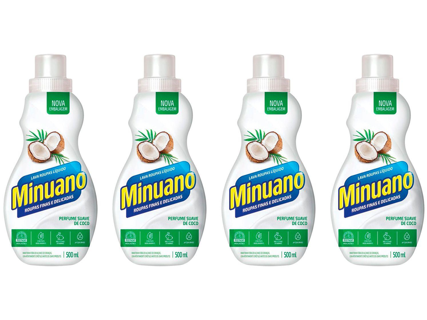 Kit Sabão Líquido Minuano Coco 500ml - 4 Unidades