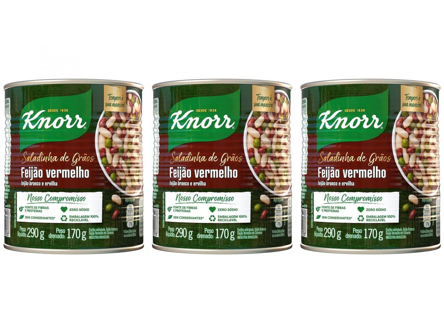Kit Feijão Vermelho em Conserva Knorr - Saladinha de Grãos 170g 3 Unidades