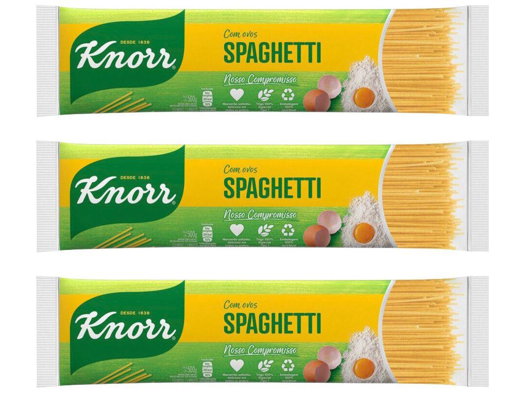 Kit Macarrão Espaguete Sêmola com Ovos Knorr Seco - Spaghetti 500g 3 Unidades