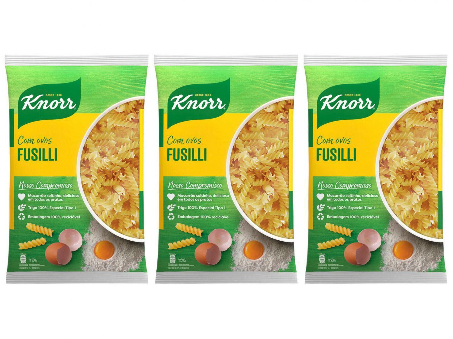 Kit Macarrão Parafuso Sêmola com Ovos Knorr Seco - Fusilli 500g 3 Unidades
