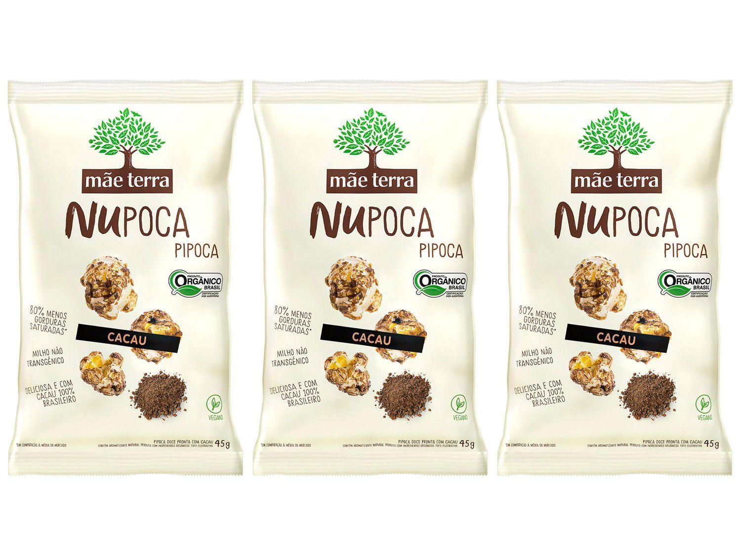 Kit Pipoca Doce Cacau Orgânica Mãe Terra NuPoca 45 - 3 Unidades 45g Cada
