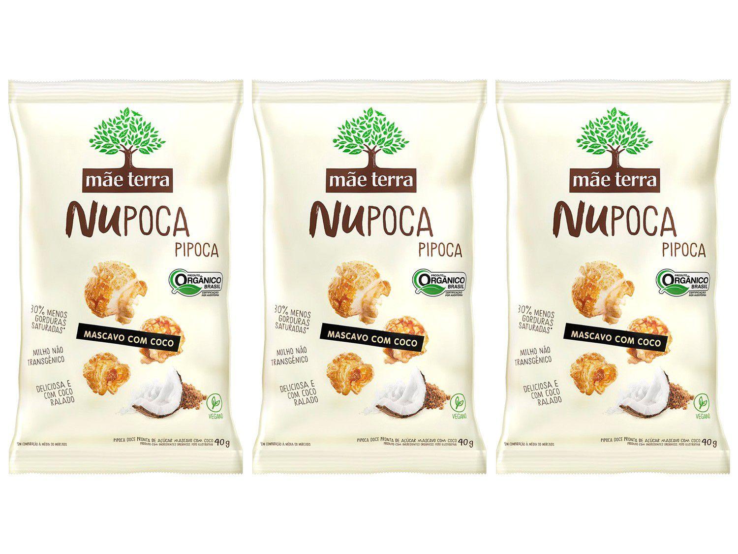 Kit Pipoca Doce Mascavo com Coco Orgânica - Mãe Terra NuPoca 3 Unidades 40g