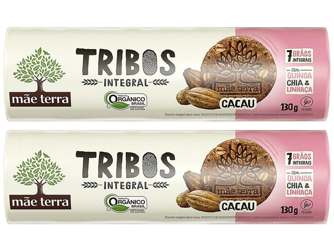 Kit Biscoito Cacau Integral Vegano Tribos - Mãe Terra 2 Unidades 130g Cada
