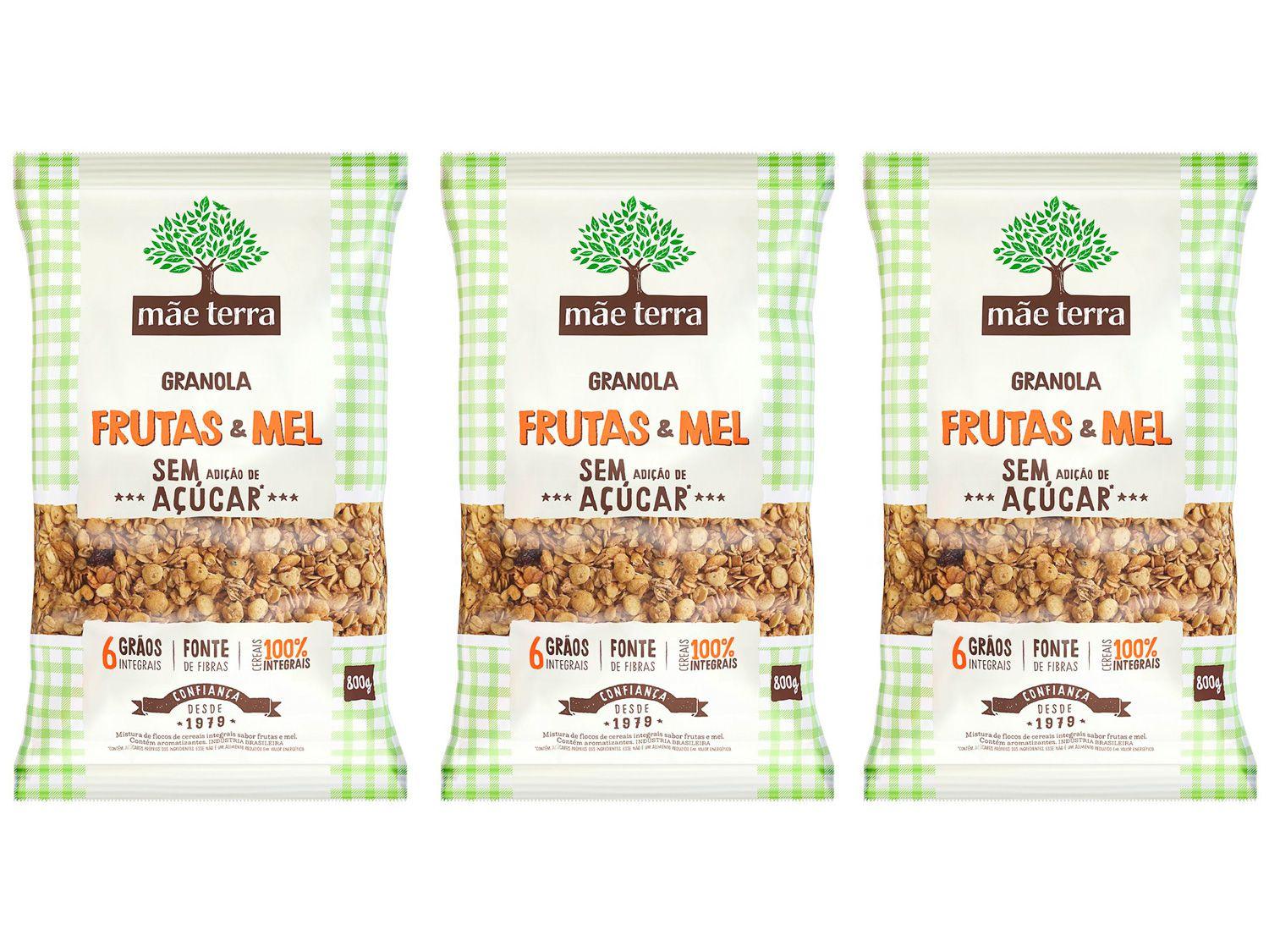 Kit Granola Mãe Terra Integral Sem Açúcar - Frutas e Mel 3 Unidades 800g Cada