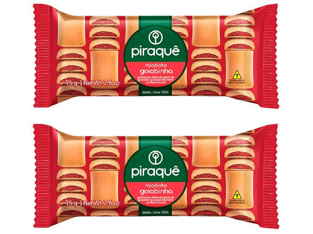Kit Biscoito Recheado Goiaba Roladinho Goiabinha - Piraquê 2 Unidades 75g Cada