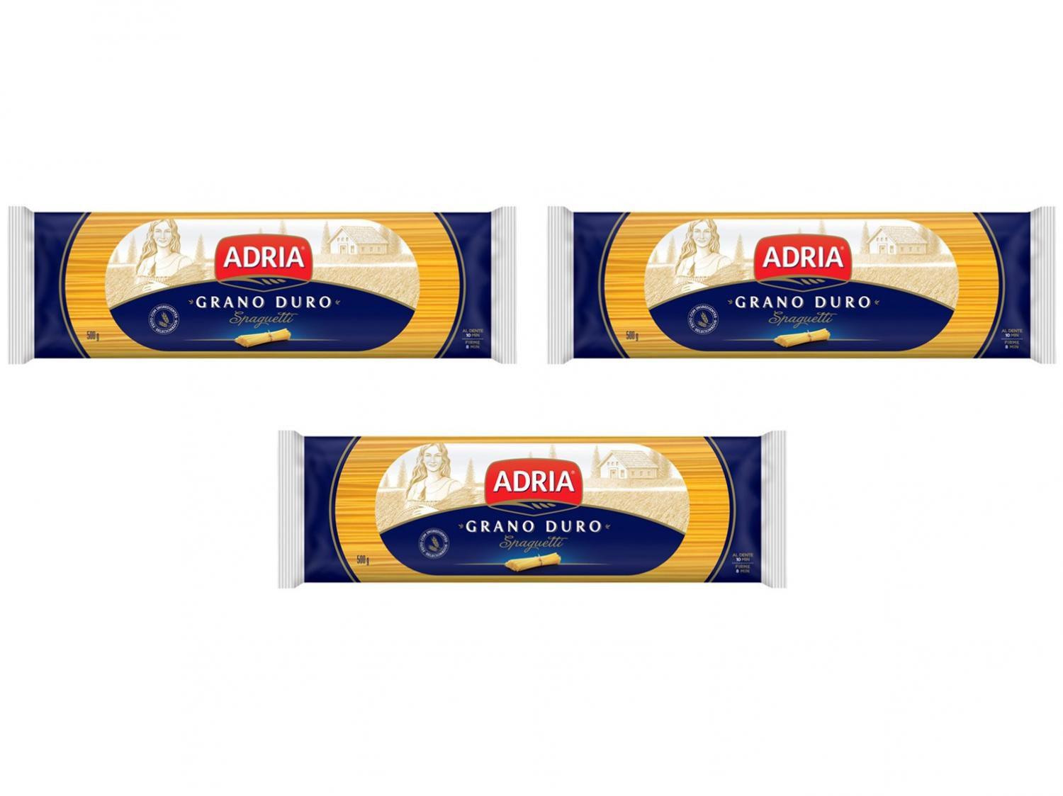 Kit Macarrão Espaguete de Sêmola Adria - Seco Grano Duro Spaguetti 3 Unidades 500g Cada