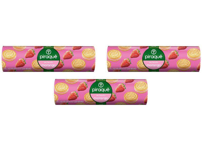 Kit Biscoito Recheado Morango Piraquê - 3 Unidades 160g Cada