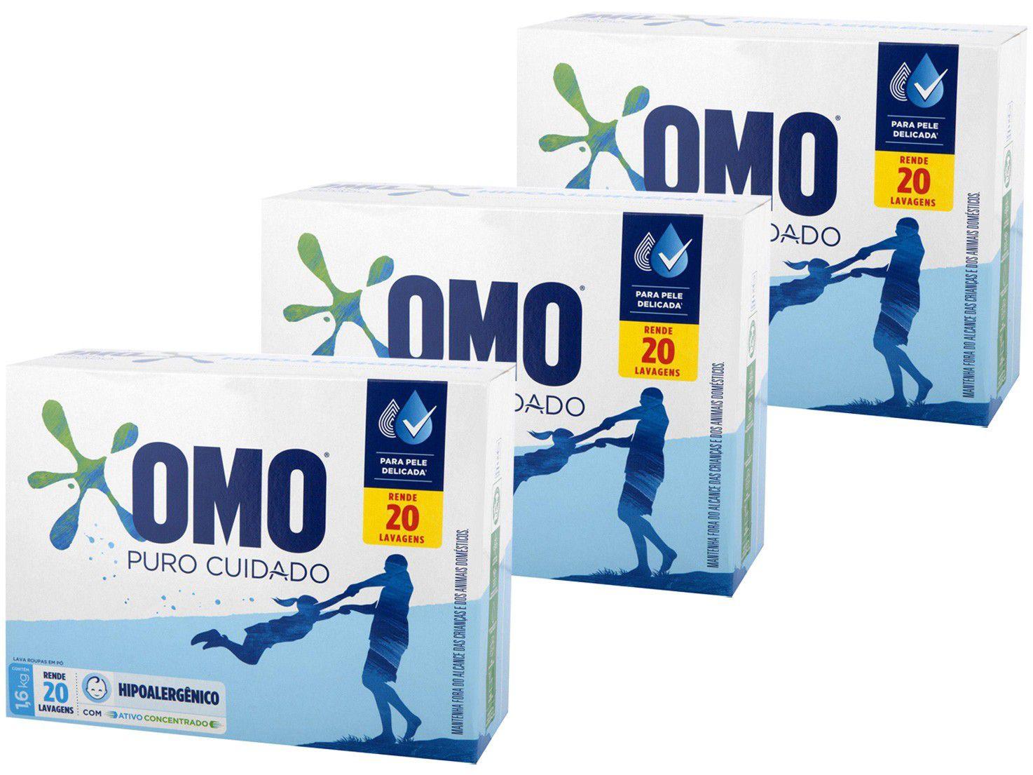 Kit Sabão em Pó Omo Puro Cuidado - 3 Unidades 1,6Kg Cada