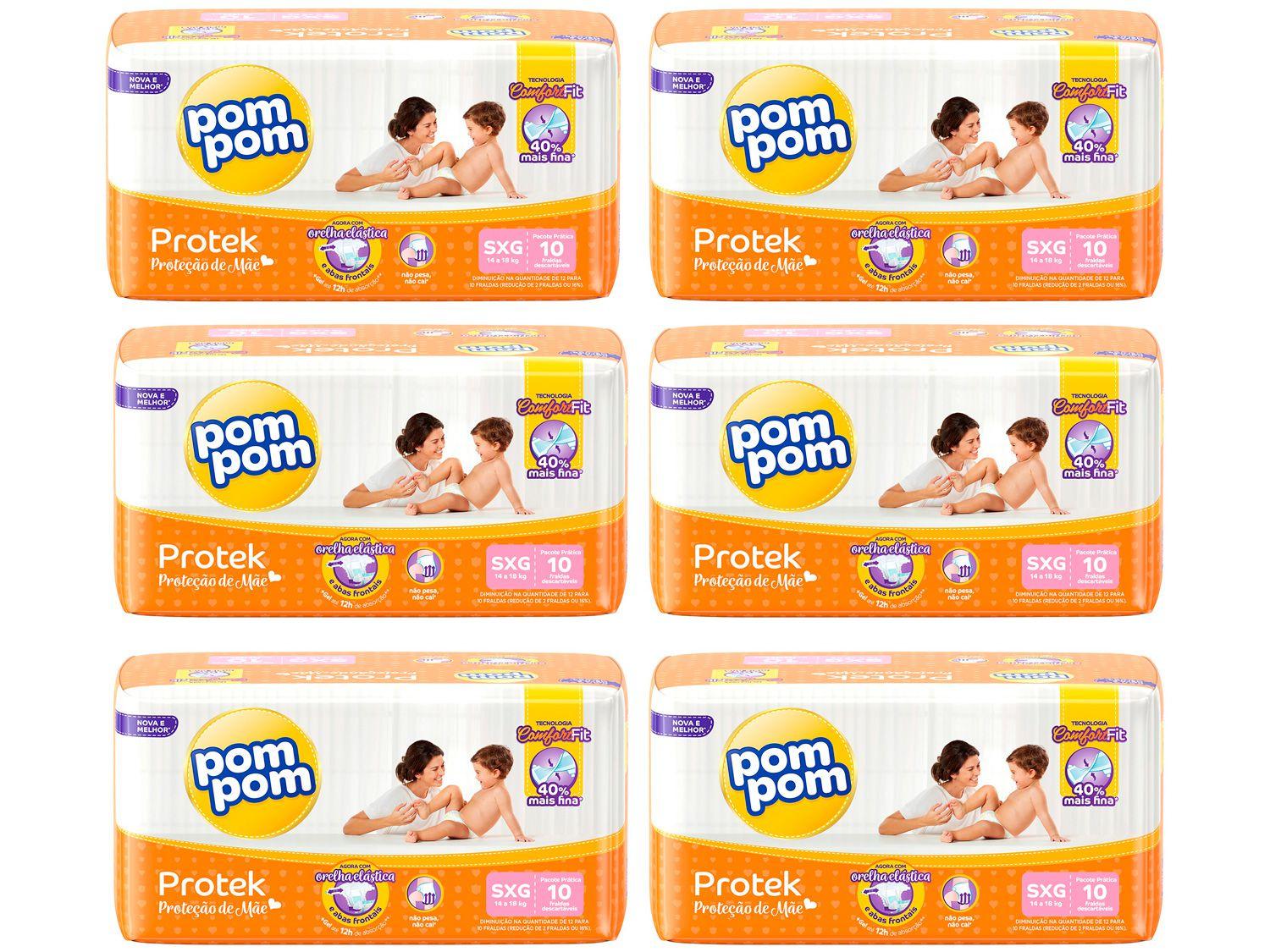 Kit Fraldas Pom Pom Protek Proteção de Mãe - Jumbinho SXG 6 Pacotes com 10 Unidades Cada