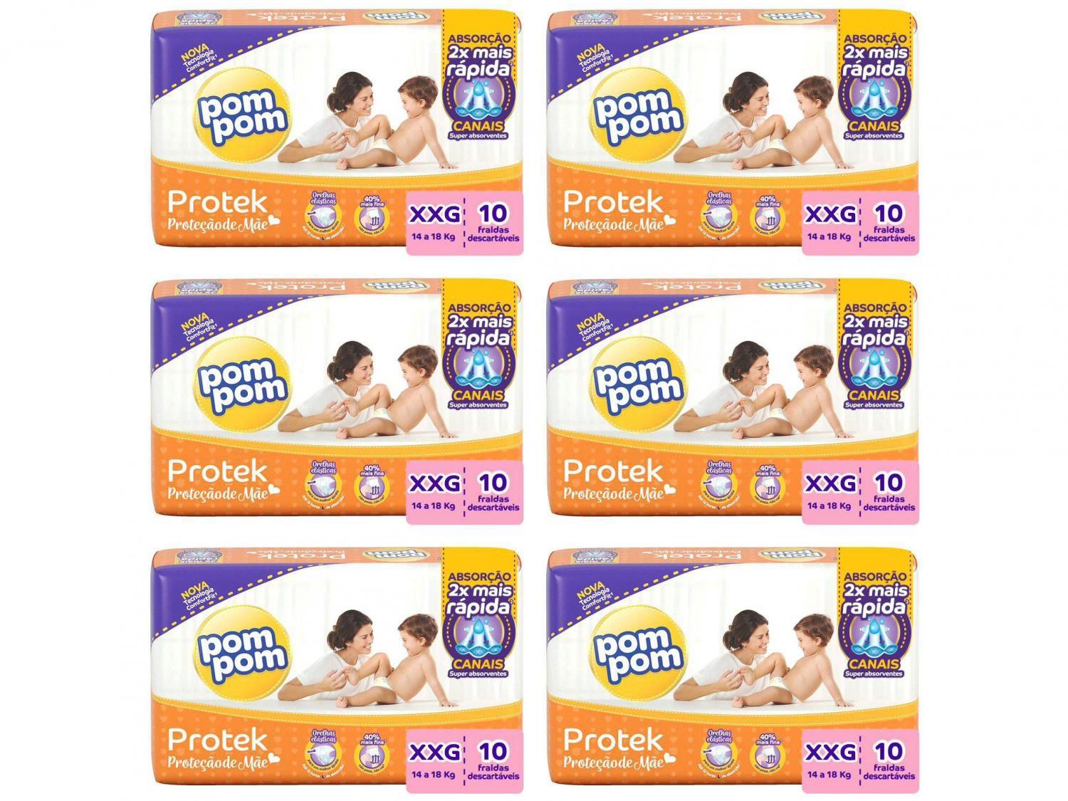 Kit Fraldas Pom Pom Protek Proteção de Mãe - Jumbinho SXG 6 Pacotes com 10 Unidades Cada