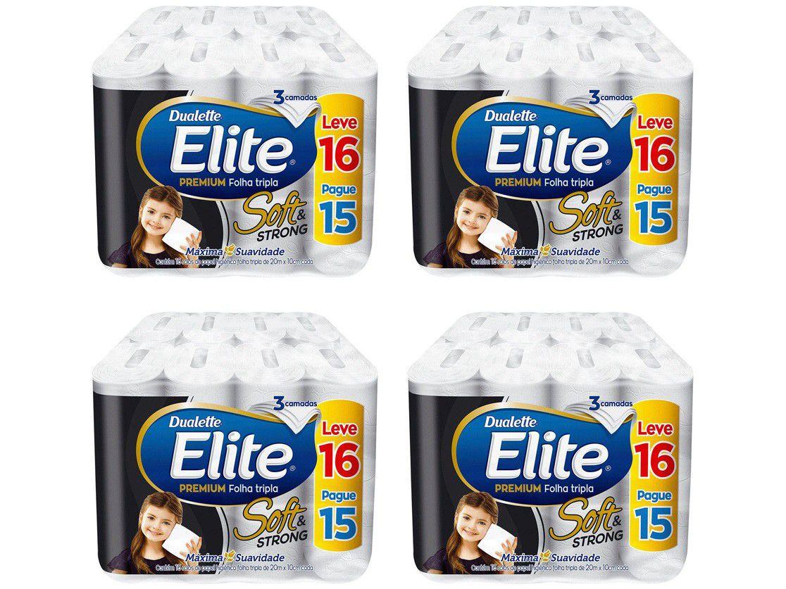 Kit Papel Higiênico Folha Tripla Elite - Soft & Strong 4 Pacotes com 16 Unidades Cada