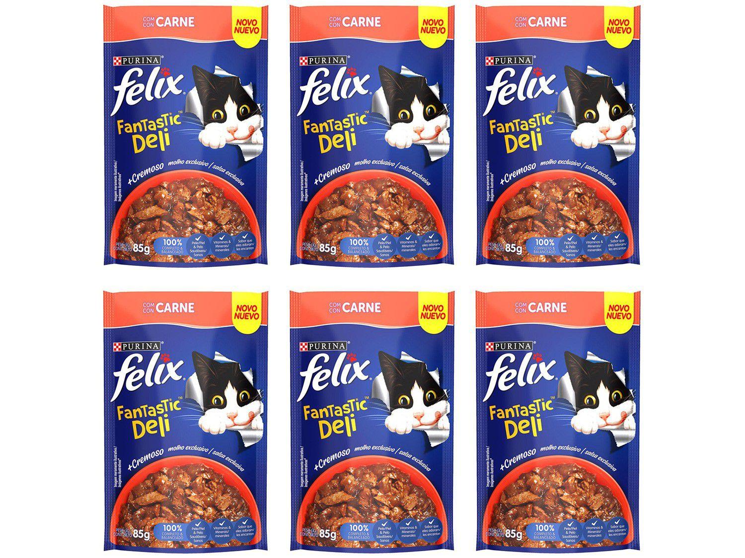 Kit Ração Úmida para Gato Adulto Sachê Felix - Fantastic Deli Carne 6 Unidades 85g Cada
