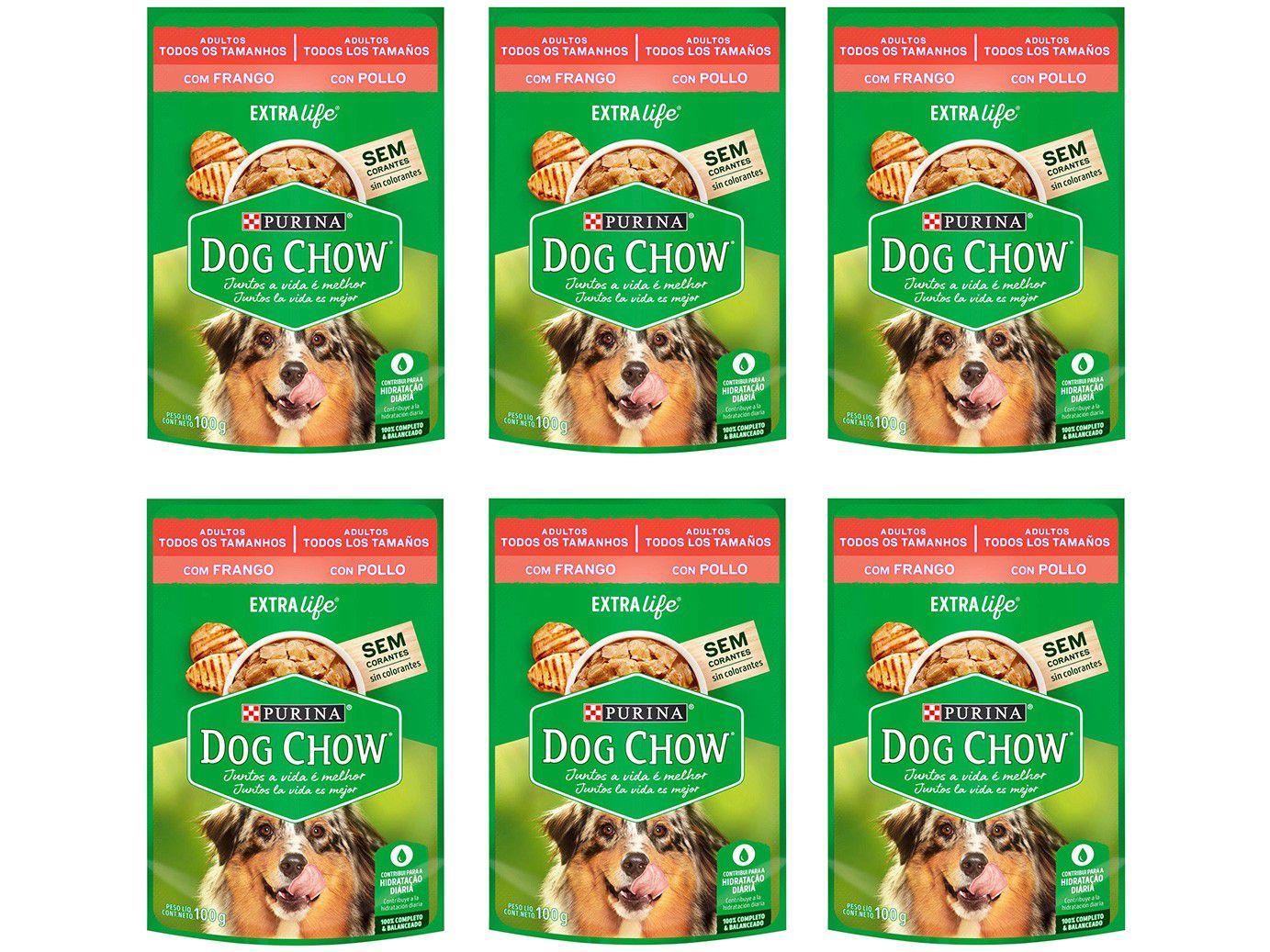 Kit Ração Úmida para Cachorro Adulto Sachê - Dog Chow ExtraLife Frango 6 Unidades 100g Cada
