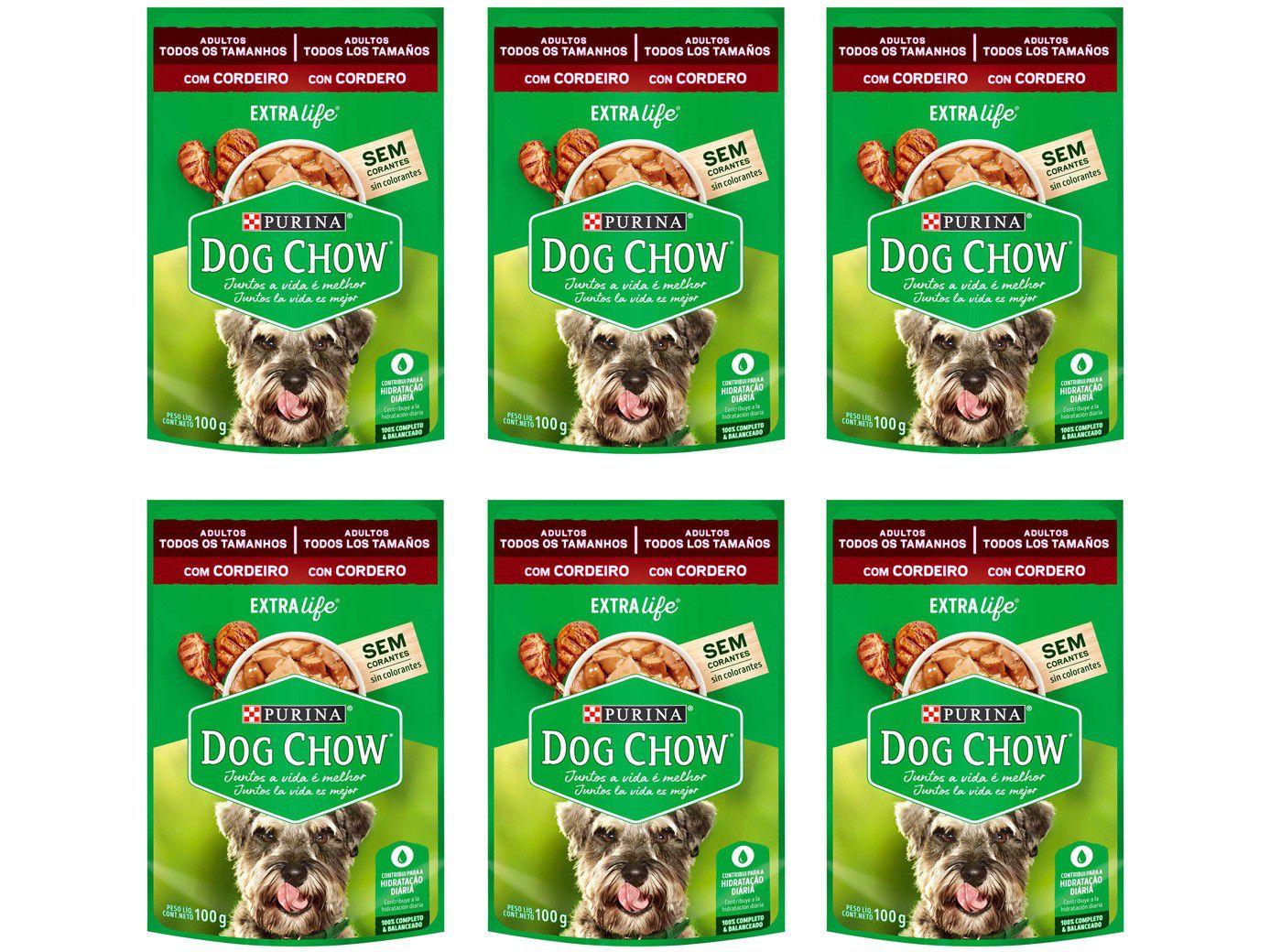 Kit Ração Úmida para Cachorro Adulto Sachê - Dog Chow ExtraLife Cordeiro 6 Unidades 100g Cada