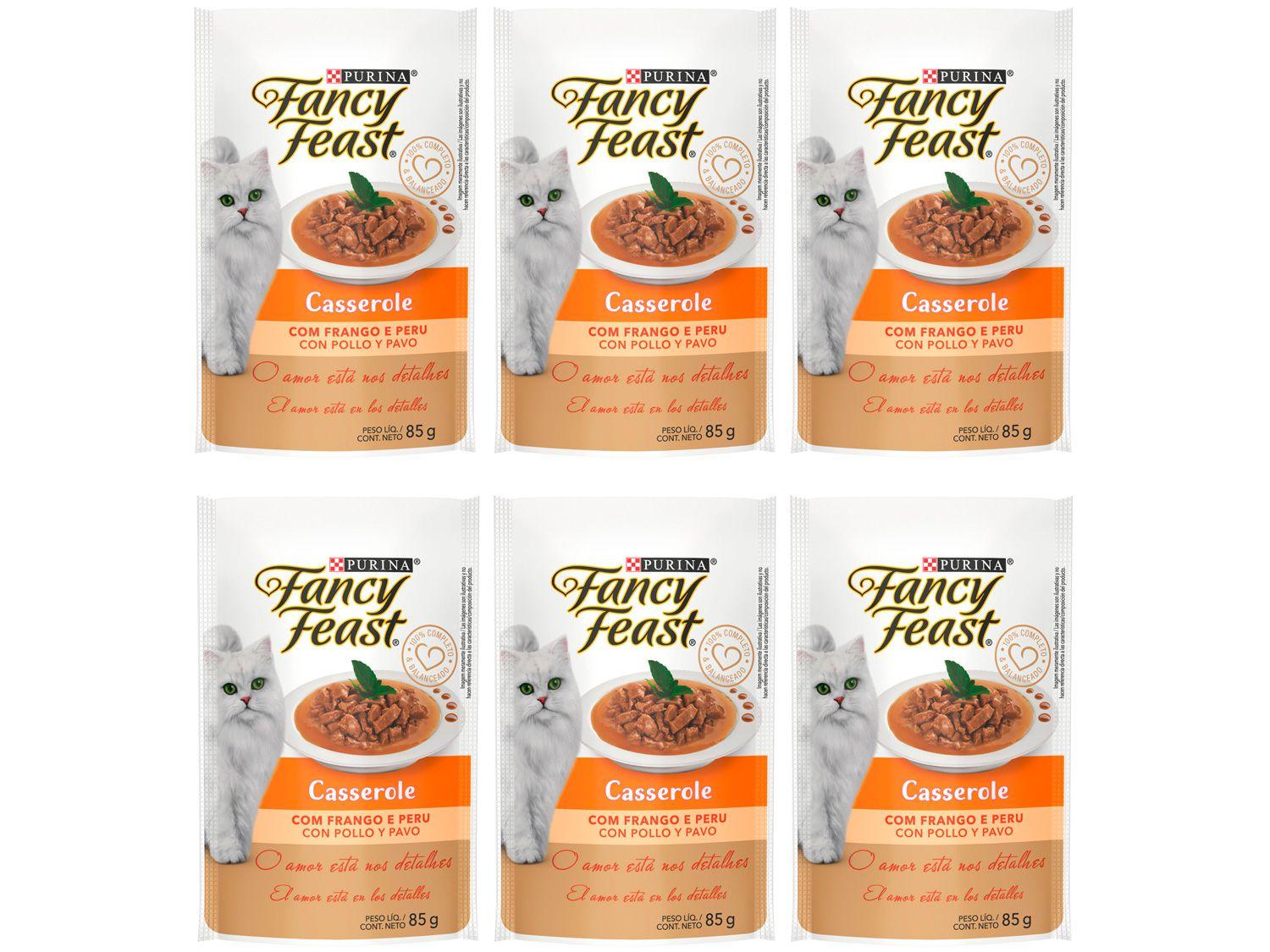 Kit Ração Úmida para Gato Adulto Sachê Fancy Feast - Casserole Frango e Peru 6 Unidades 85g Cada
