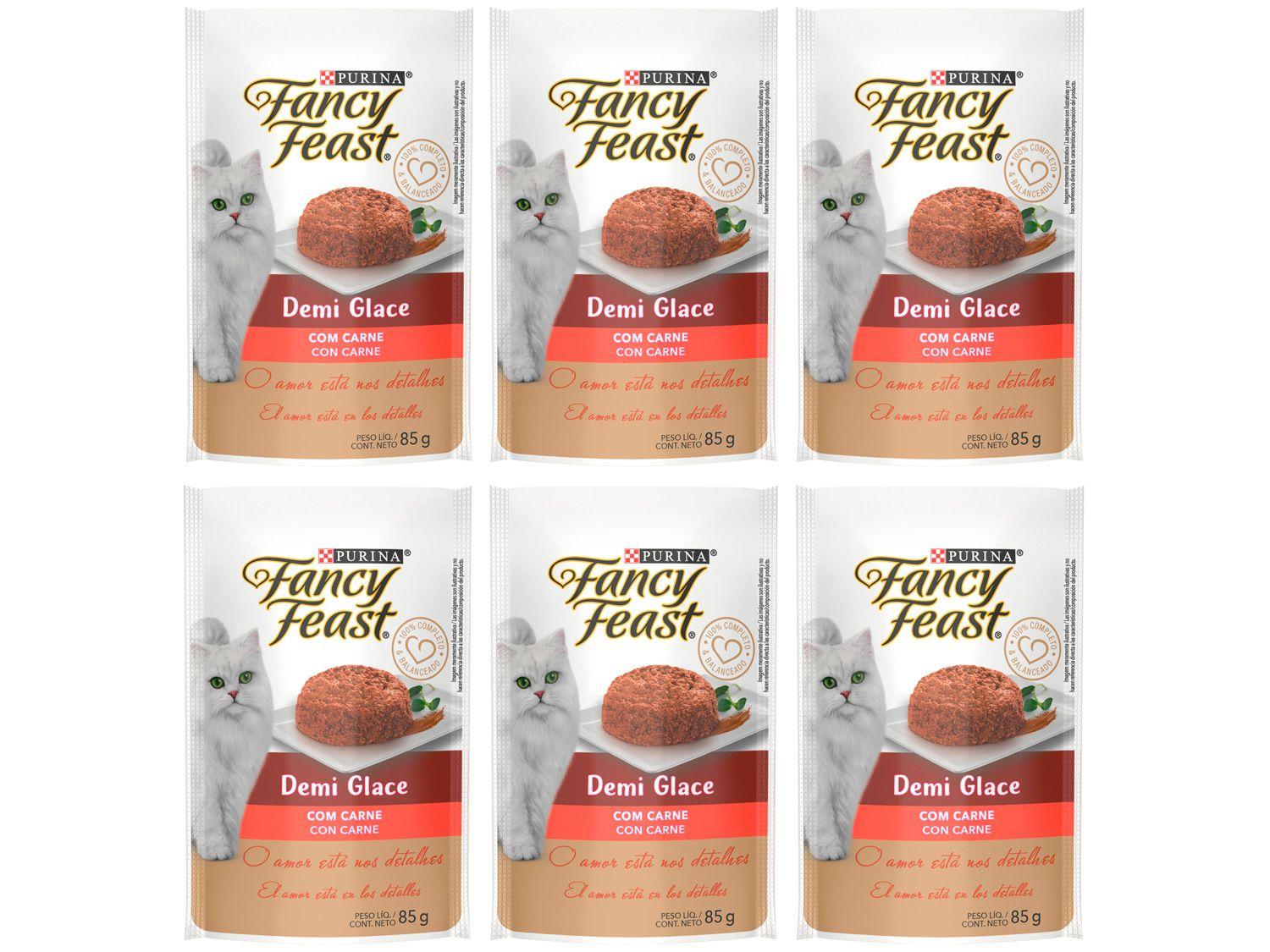 Kit Ração Úmida para Gato Adulto Sachê Fancy Feast - Demi Glace Carne 6 Unidades 85g Cada